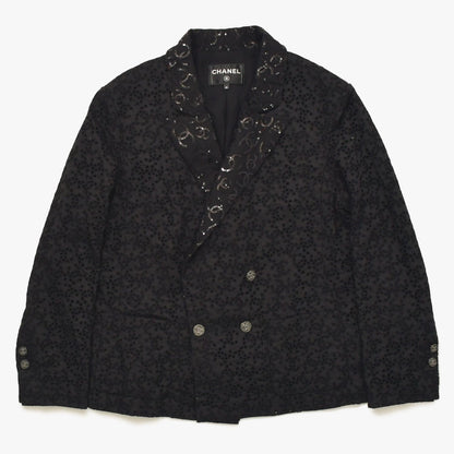 Chanel CC Logo Lace Sequin Jacket Cotton Polyester Black
