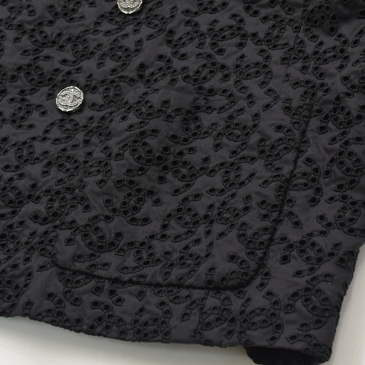 Chanel CC Logo Lace Sequin Jacket Cotton Polyester Black — view 6