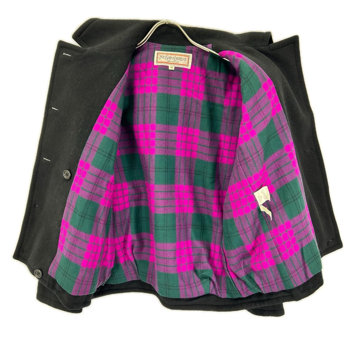 Saint Laurent Black Gold Button Short Length Peacoat Coat — view 3