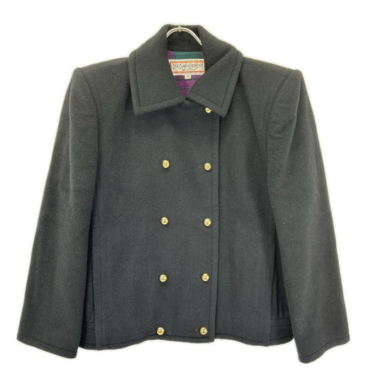Saint Laurent Black Gold Button Short Length Peacoat Coat