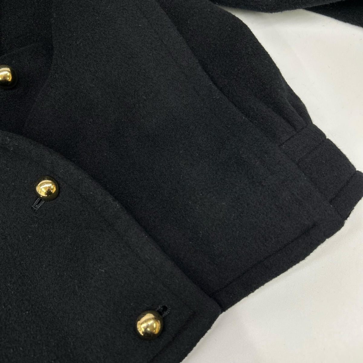 Saint Laurent Black Gold Button Short Length Peacoat Coat — view 7
