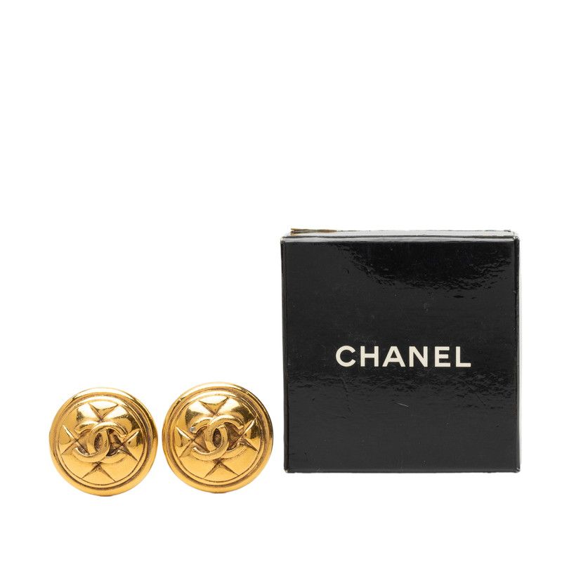 Chanel Vintage Quilted CC Logo Earrings Gold Plated — view 4