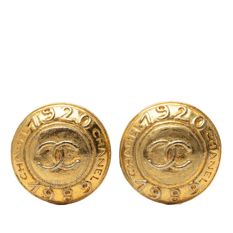 Chanel Vintage CC Logo Earrings Gold Plated