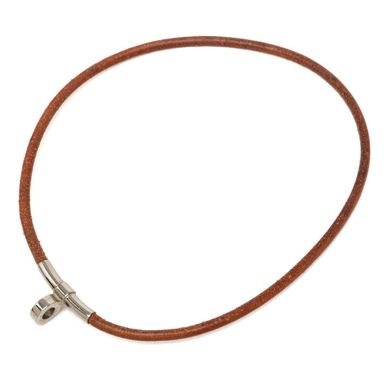 Hermes Double Kelly Choker Bracelet Brown Silver Metal Leather