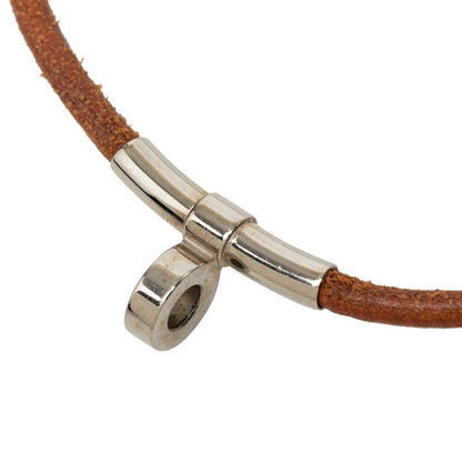 Hermes Double Kelly Choker Bracelet Brown Silver Metal Leather — view 2