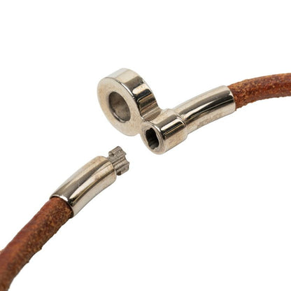 Hermes Double Kelly Choker Bracelet Brown Silver Metal Leather — view 4