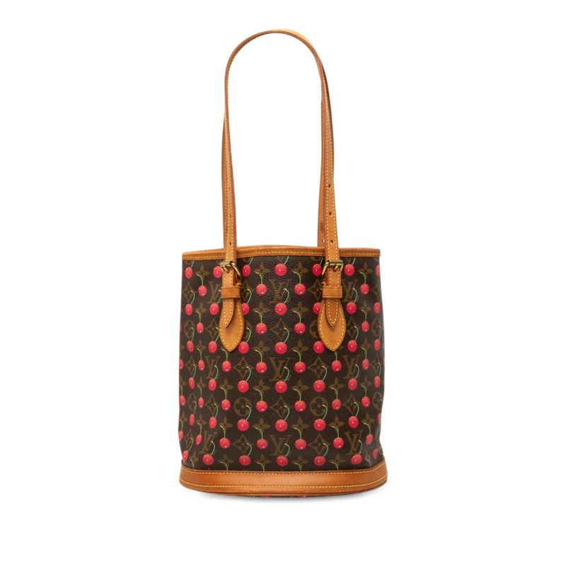 Louis Vuitton Monogram Cherry Bucket PM Tote Shoulder Bag Brown Leather