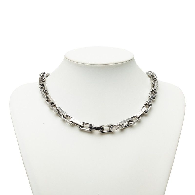 Louis Vuitton Monogram Collier Chain Necklace Silver Metal