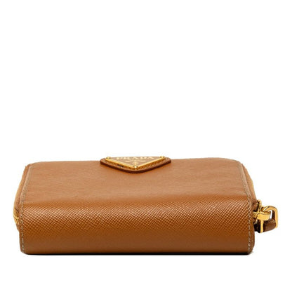 Prada Saffiano Bifold Wallet Compact Brown Camel Leather — view 3