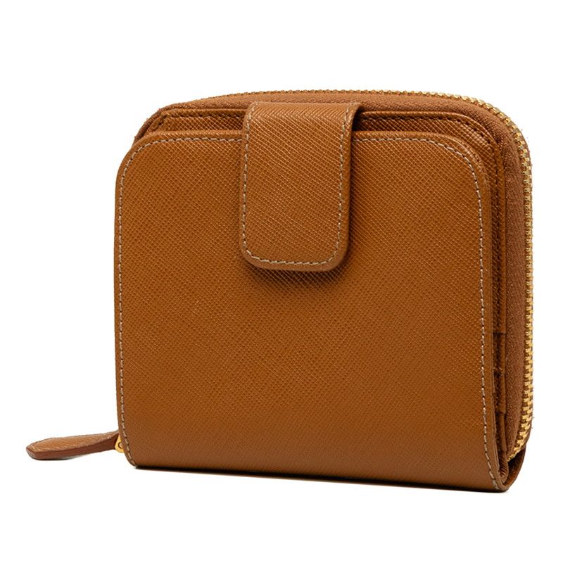 Prada Saffiano Bifold Wallet Compact Brown Camel Leather — view 2