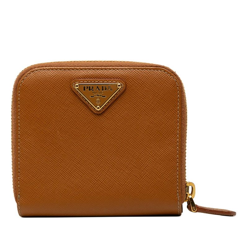 Prada Saffiano Bifold Wallet Compact Brown Camel Leather
