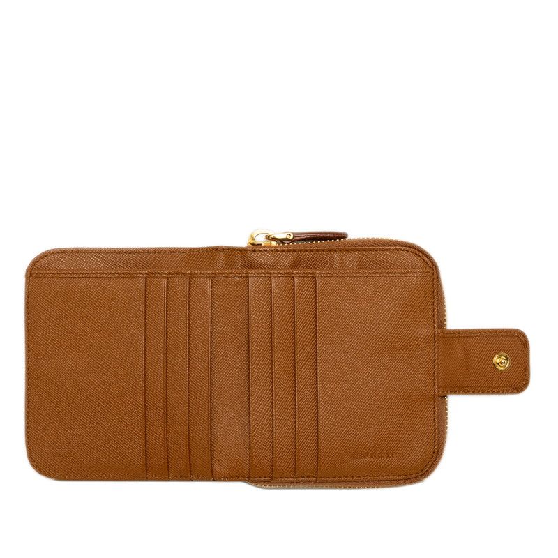 Prada Saffiano Bifold Wallet Compact Brown Camel Leather — view 4