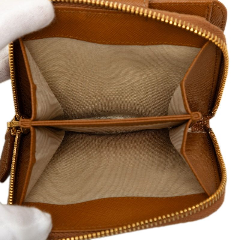 Prada Saffiano Bifold Wallet Compact Brown Camel Leather — view 5