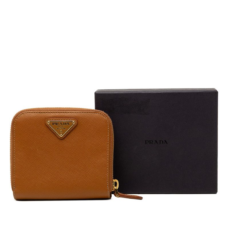 Prada Saffiano Bifold Wallet Compact Brown Camel Leather — view 7