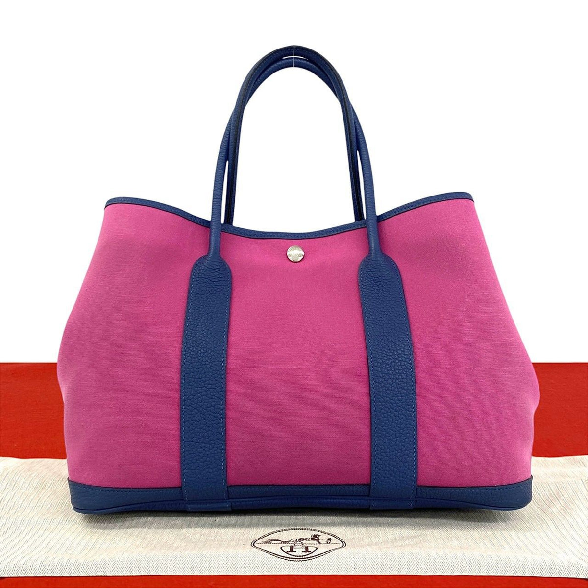 Hermes Garden Party PM Toile Officier Negonda Handbag Magnolia Bleu Brighton
