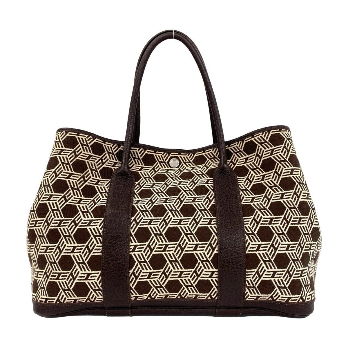 Hermes Garden Party PM Buffalo Toile So H Handbag Niccotine Brown — view 3
