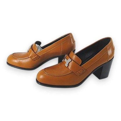 Hermes Constance Loafers Heels H Silver Camel Leather — view 2