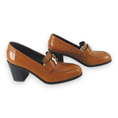 Hermes Constance Loafers Heels H Silver Camel Leather — view 3