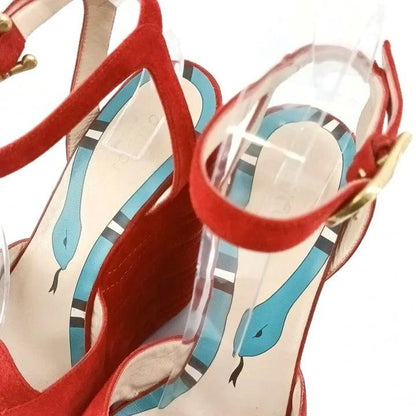 Gucci Sally Platform Wedge Sandals Suede Leather Ankle Strap Red — view 7
