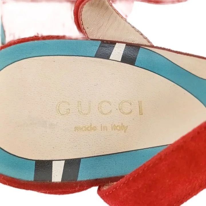 Gucci Sally Platform Wedge Sandals Suede Leather Ankle Strap Red — view 6