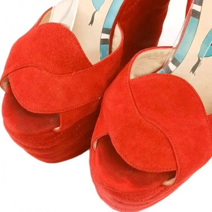 Gucci Sally Platform Wedge Sandals Suede Leather Ankle Strap Red — view 3