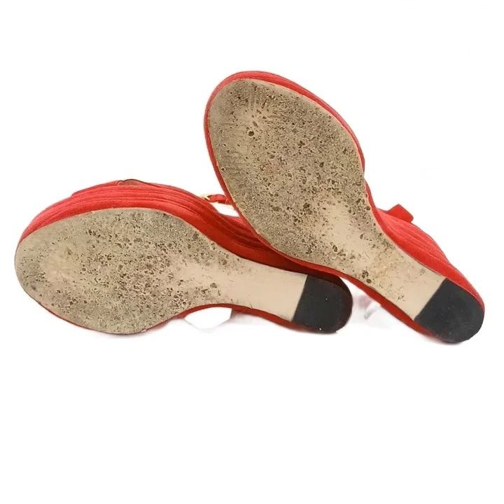 Gucci Sally Platform Wedge Sandals Suede Leather Ankle Strap Red — view 5