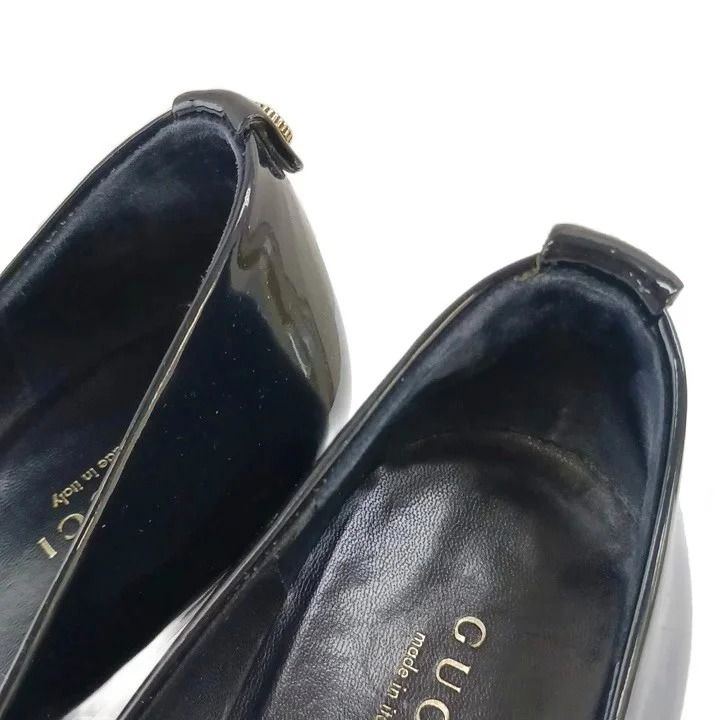 Gucci Pumps Patent Round Toe High Heels Black — view 3