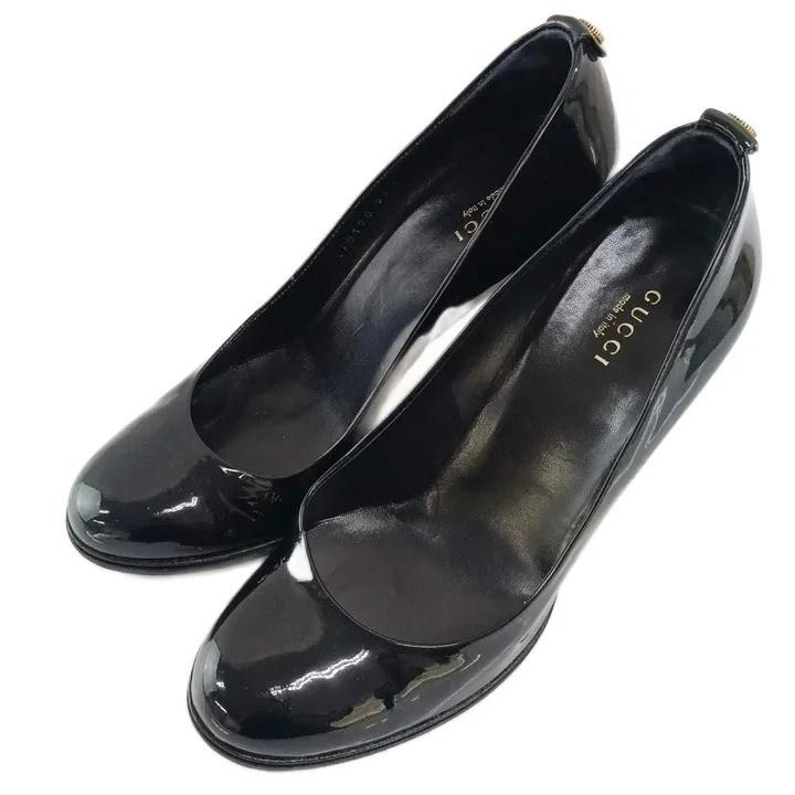 Gucci Pumps Patent Round Toe High Heels Black