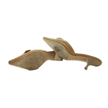 Prada Pumps Mules Pointed Toe Buckle Logo Leather Brown Heels — view 6