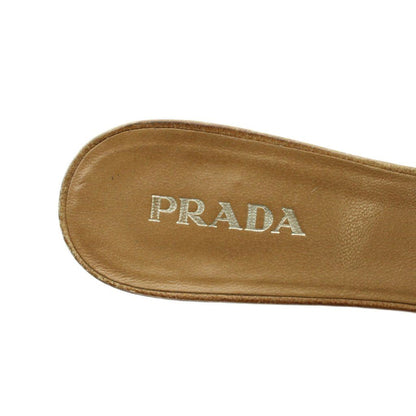 Prada Pumps Mules Pointed Toe Buckle Logo Leather Brown Heels — view 5