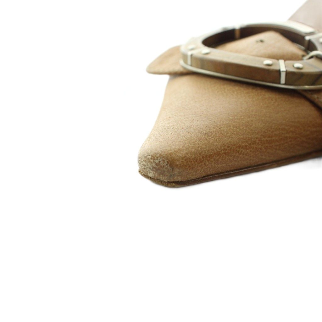Prada Pumps Mules Pointed Toe Buckle Logo Leather Brown Heels — view 7