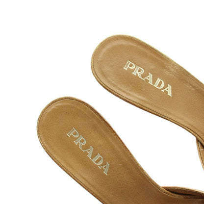 Prada Pumps Mules Pointed Toe Buckle Logo Leather Brown Heels — view 4