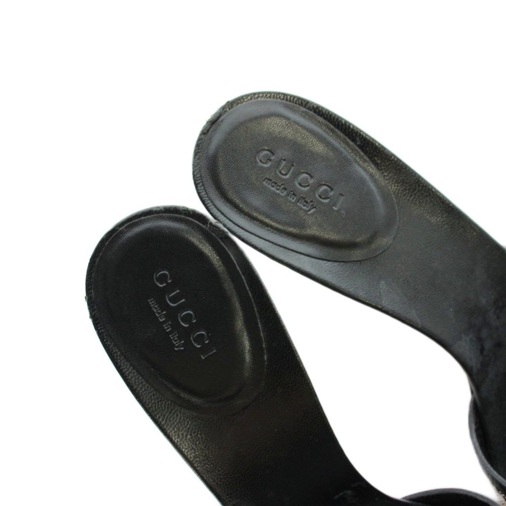 Gucci Sandals Stiletto Heels GG Pattern Cross Strap Black — view 4