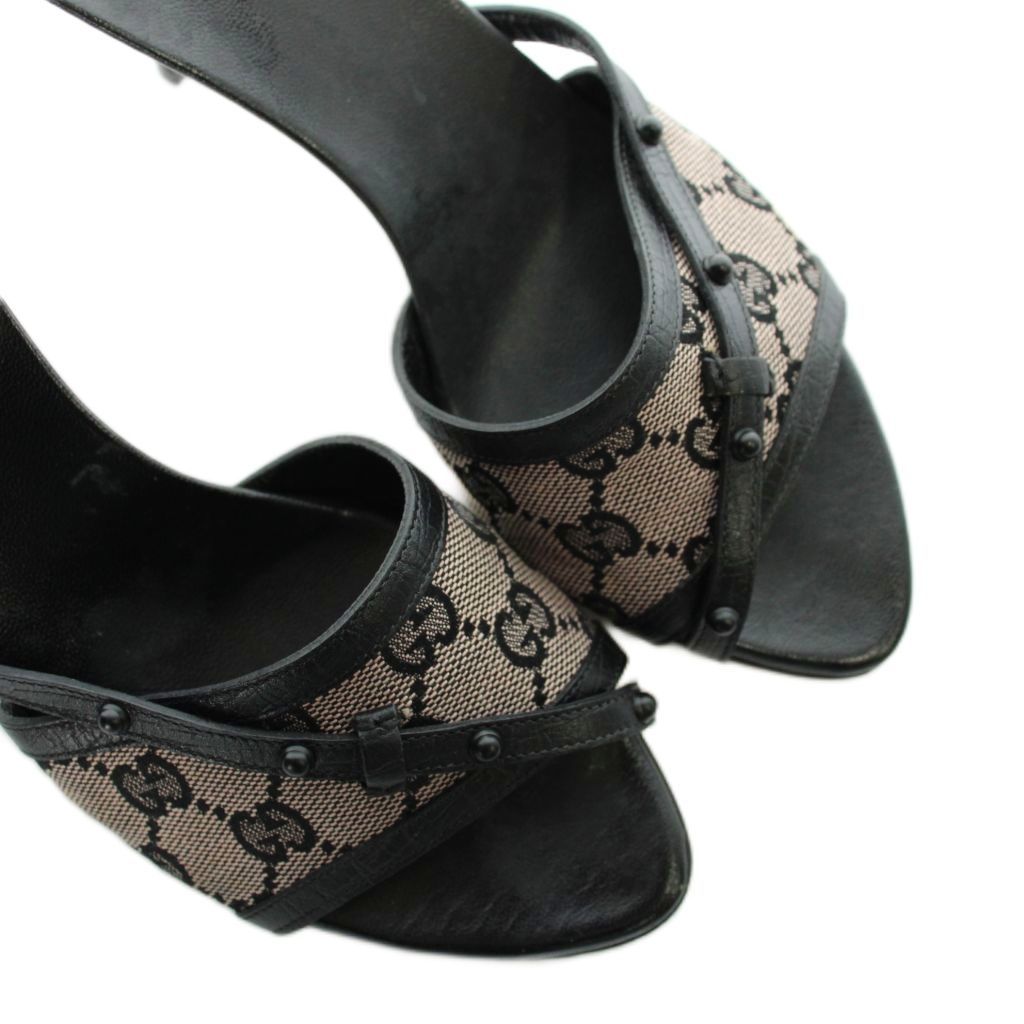 Gucci Sandals Stiletto Heels GG Pattern Cross Strap Black — view 3