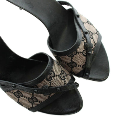 Gucci Sandals Stiletto Heels GG Pattern Cross Strap Black — view 3