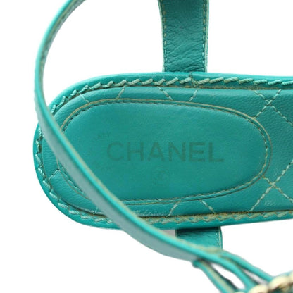 Chanel Thong Sandals CC Logo Chain Leather Green — view 7
