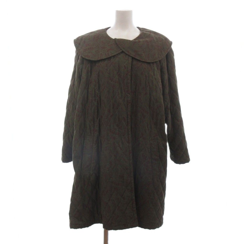 Balenciaga Quilted Coat Long Length All Over Print Green Khaki