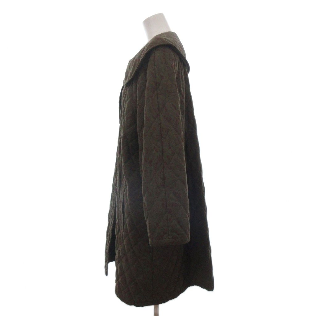 Balenciaga Quilted Coat Long Length All Over Print Green Khaki — view 2