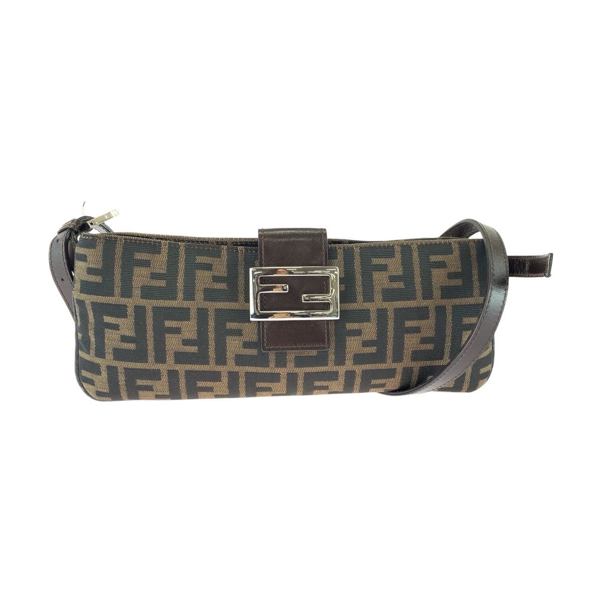Fendi Zucca Shoulder Bag Brown Silver Canvas Leather