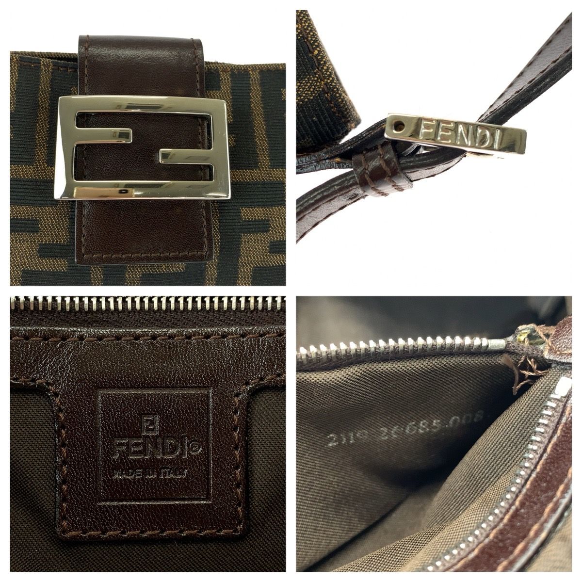 Fendi Zucca Shoulder Bag Brown Silver Canvas Leather — view 4