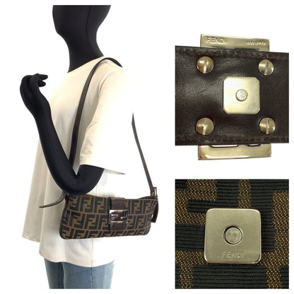Fendi Zucca Shoulder Bag Brown Silver Canvas Leather — view 7