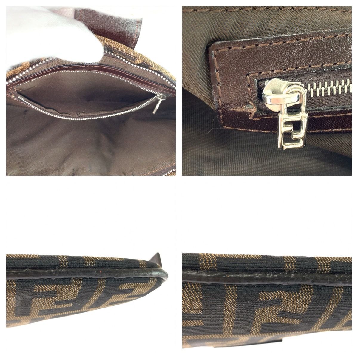 Fendi Zucca Shoulder Bag Brown Silver Canvas Leather — view 5
