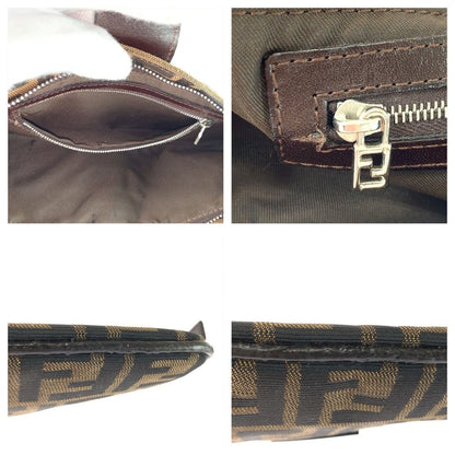 Fendi Zucca Shoulder Bag Brown Silver Canvas Leather — view 5