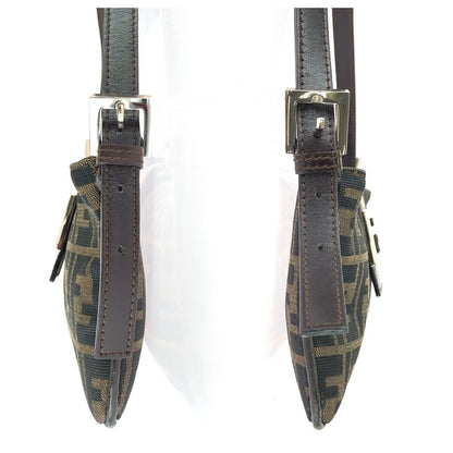 Fendi Zucca Shoulder Bag Brown Silver Canvas Leather — view 8