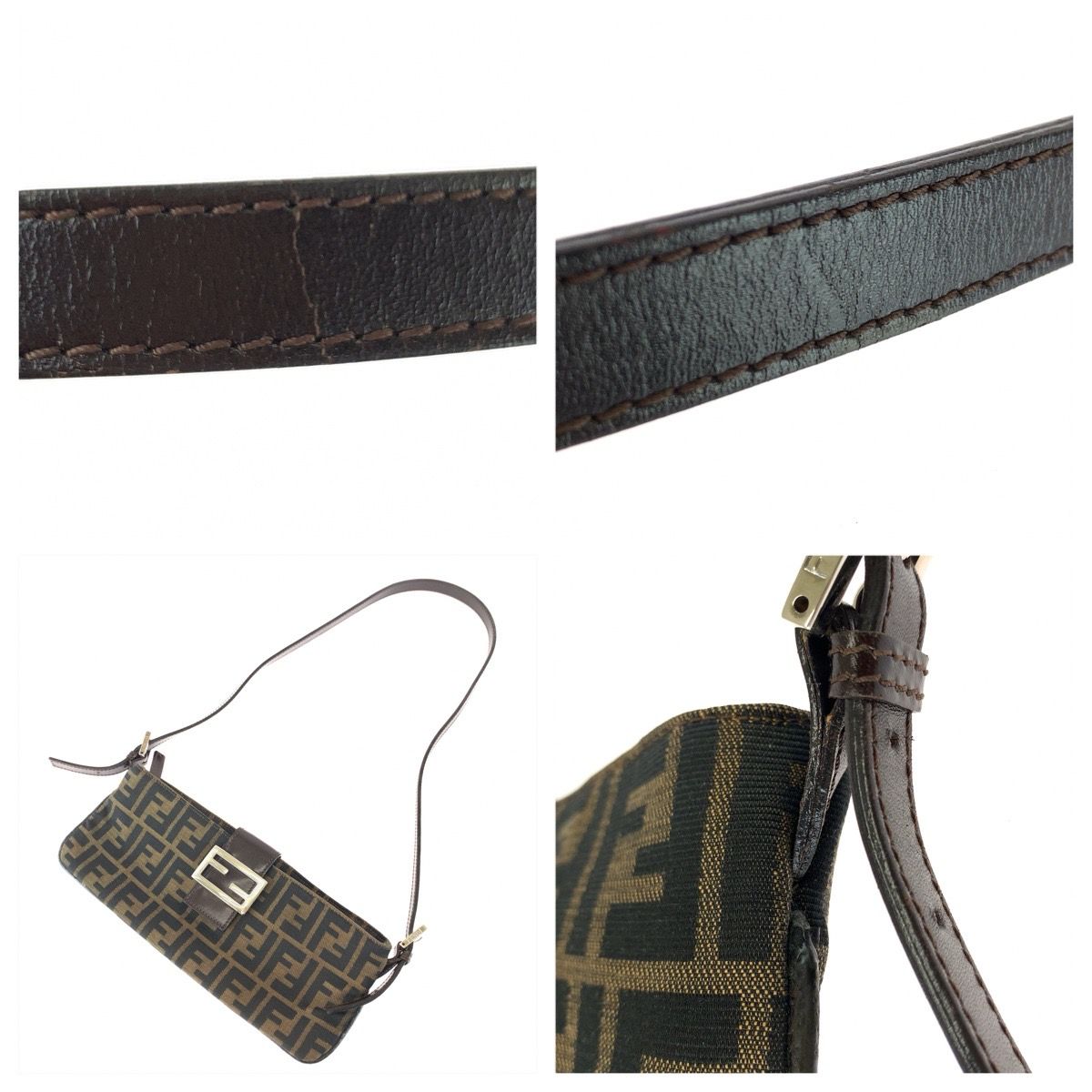 Fendi Zucca Shoulder Bag Brown Silver Canvas Leather — view 6