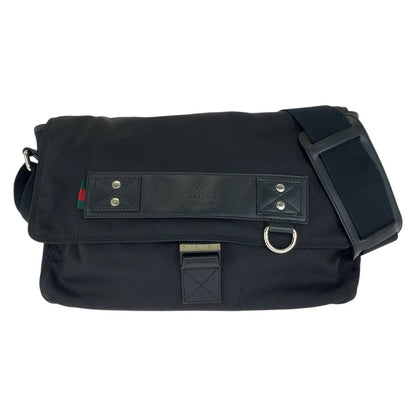 Gucci Sherry Line Shoulder Bag Black Silver Nylon Leather