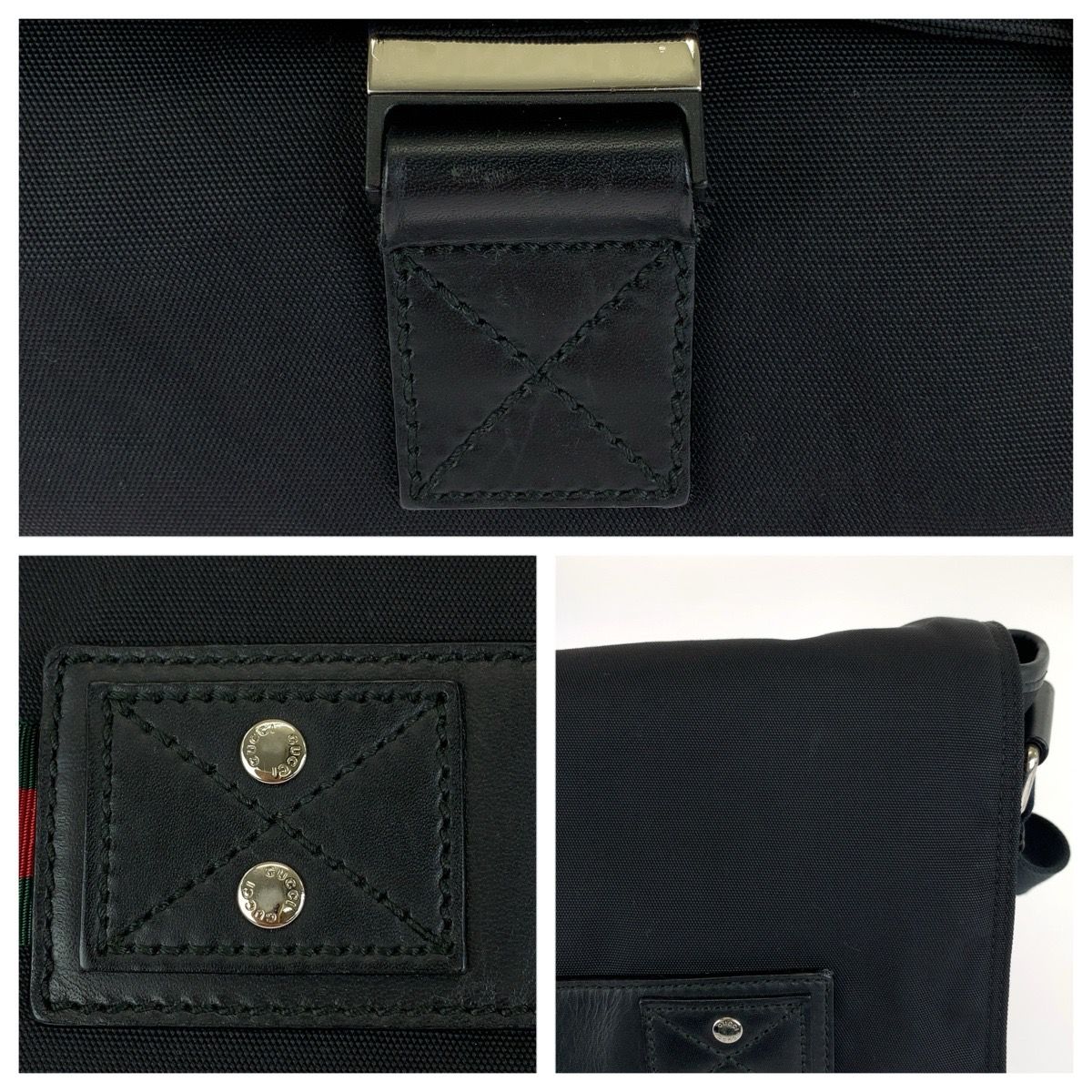 Gucci Sherry Line Shoulder Bag Black Silver Nylon Leather — view 5