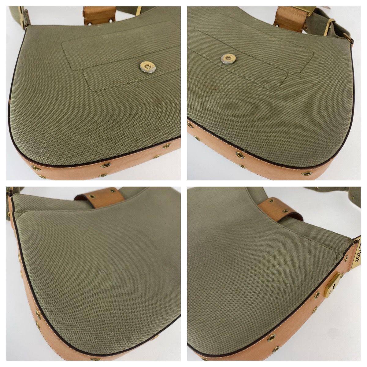 Dior Street Chic Shoulder Bag Khaki Brown Gold Canvas Leather — view 7
