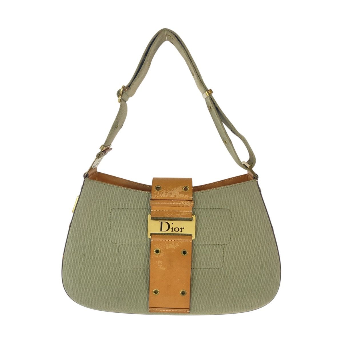 Dior Street Chic Shoulder Bag Khaki Brown Gold Canvas Leather