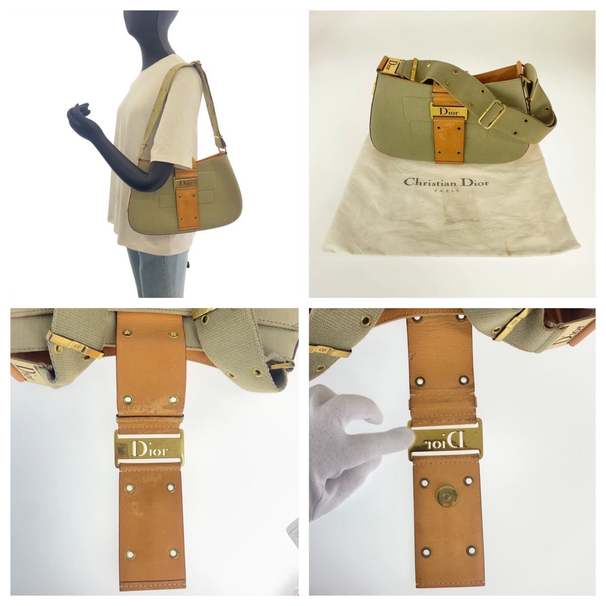 Dior Street Chic Shoulder Bag Khaki Brown Gold Canvas Leather — view 6